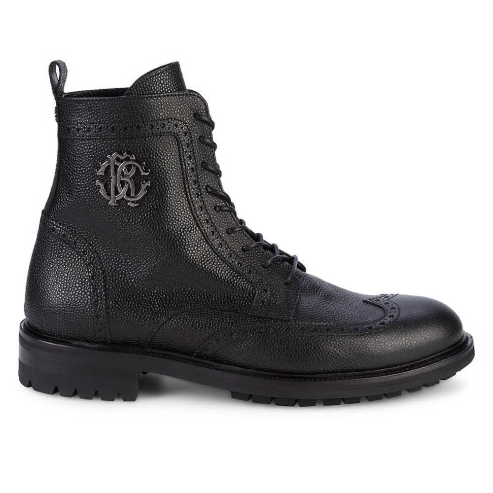 ‼️NEW ‼️Roberto Cavalli 
Wingtip Pebbled-Leather Combat Boots